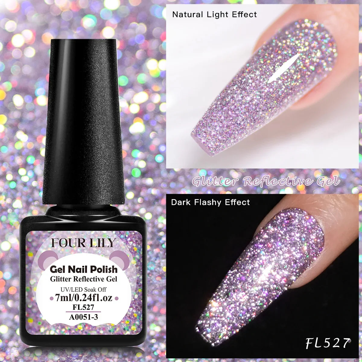 7ml Holographic Reflective Glitter Gel Nail Polish Champagne Gold Sliver Shiny Sparkling Sequins Soak Off UV LED Nail Varnish