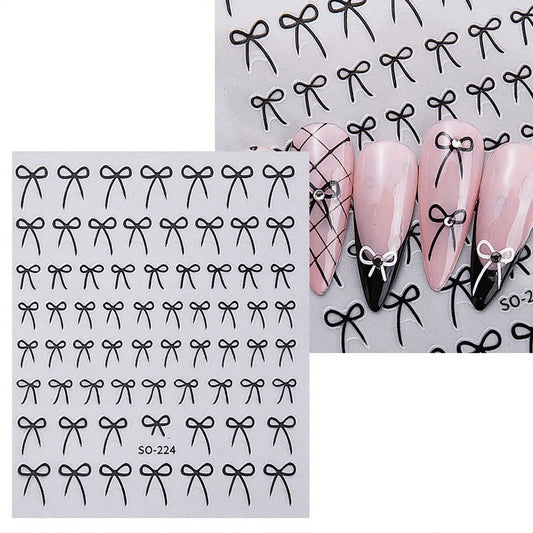 8pcs Mixed Color Bow Nail Art Stickers 3D Cute Red Black Pink bowknot Nail Charms Foils Y2K Gold Laser Effect Bow Manicure Decor