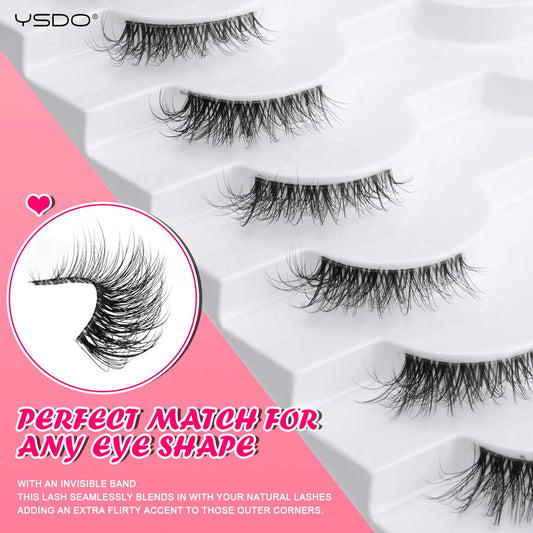 YSDO 5/10 Pairs Half Lashes Cat Eyelashes Soft Natural Clear Band False Lashes Natural Wispy Faux 3d Mink Eyelashes Makeup Tools