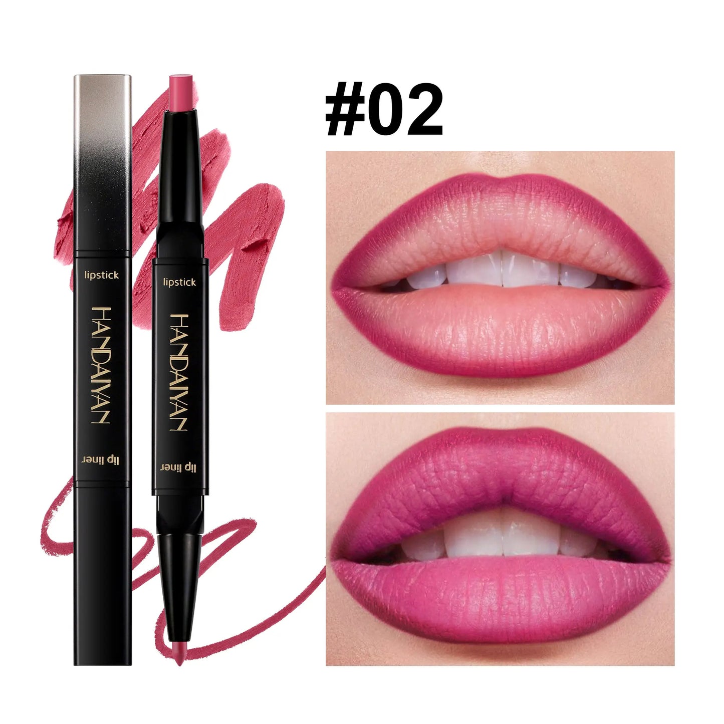 HANDAIYAN 2 in 1 Double-end Matte Lipstick Pencil Lipliner Waterproof Long Lasting Matte Lip Liner Pen 6 Colors Lipsticks Makeup