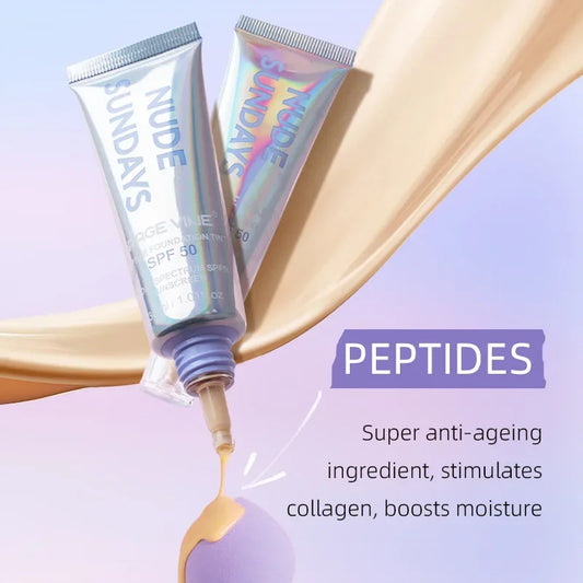 PAGE VINE Peptide Foundation Tint SPF50 Flawless Foundation Oil Control Concealer Non-Flaking Full Coverage Hydrating Makeup Hot