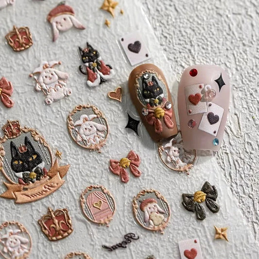 Lovely Cat Bunny Bowknot Poker Crown Lock Key Easter Eggs Love Cute Rabbit Mushroom Chick Flower Dog DIY Nail Art Stickers Decal