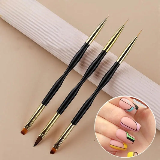 3 pieces of double headed nail art painting pens with extremely fine carving, wire drawing, hook and loop brush, nail art