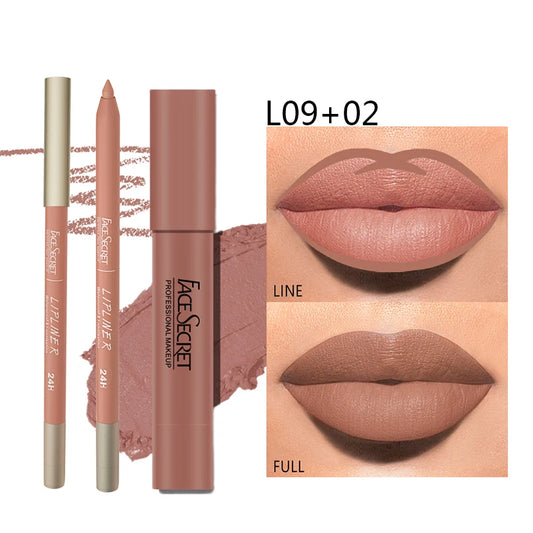 Matte Lipliner&Lipstick Set,Waterproof, Long Lasting Lip Makeup, Soft Matte Color Rendering,Women's Makeup Cosmetics