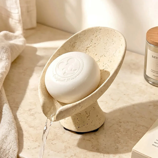 Luxury Travertine Lotus Leaf Draining Soap Dish Minimalist Soap Box Soap Holder Storage Rack For Bathroom Hotel Use