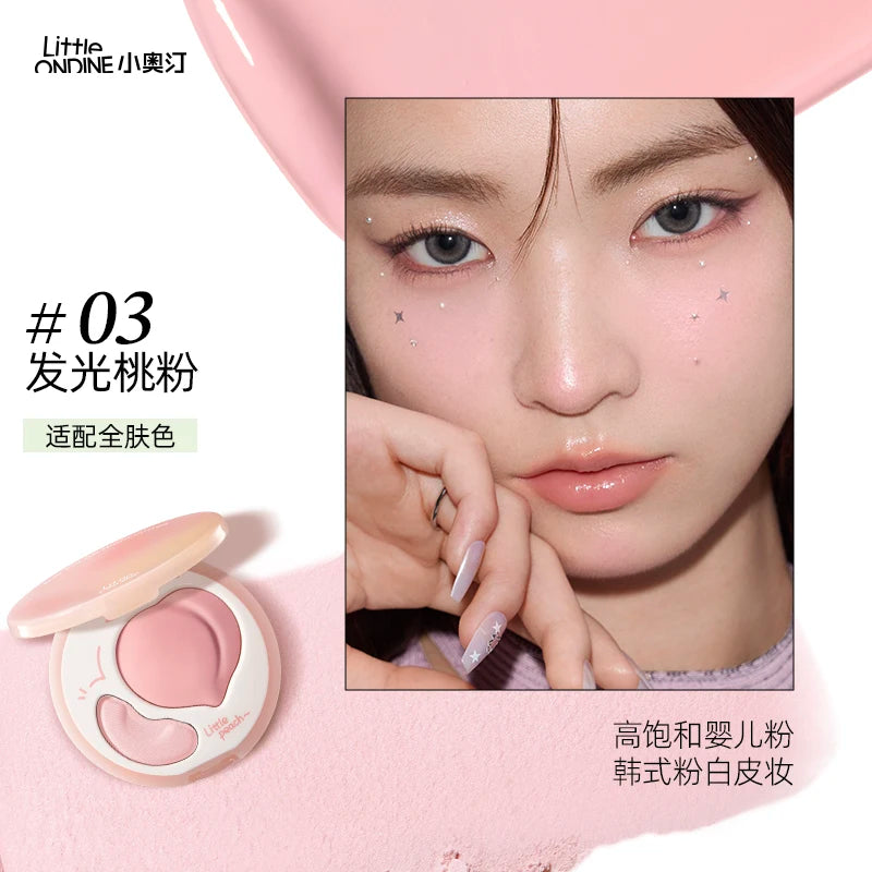 LITTLE ONDINE Peach Highlighter Cream Makeup Bronzers Powder Texture Duo Color Matte Face Brightener Palette