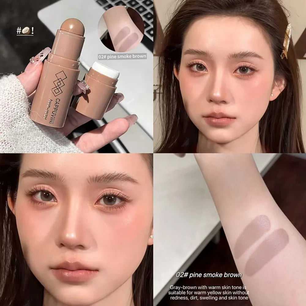 2 In 1 Face Contour Bronzer Stick Face Brighten Highlighter Bar Matte 3D Nose Shadow With Sponge Concealer Cream Makeup Tool