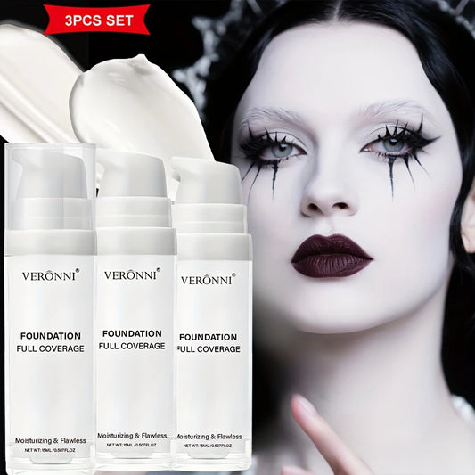 Matte White Liquid Foundation Makeup,Buildable Coverage Primer & Concealer Stick,Waterproof & Long-Lasting for Halloween,Cosplay
