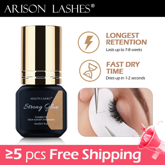 ARISON 1s Fast Dry Eyelash Extension Glue 5ml Non - irritating Adhesive Black YY and W Lashes Glue Retention 5-7 Weeks No Smell