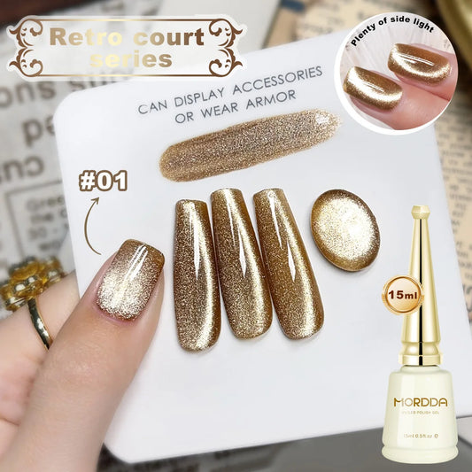 15ML Retro Glitter Cat Magnetic Nail Gel Polish t Cat Eye Holographic Reflective Semi Permanent UV Gel Soak Off Sparkling Nail A