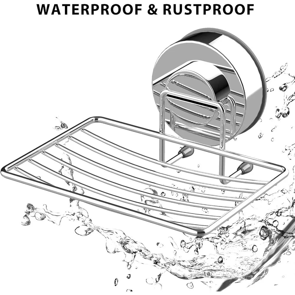 Stainless Steel Suction Cup Soap Tray with Drainage Holes for Shower Bathroom Kitchen Sink Sponge Holder Rustproof Accessory