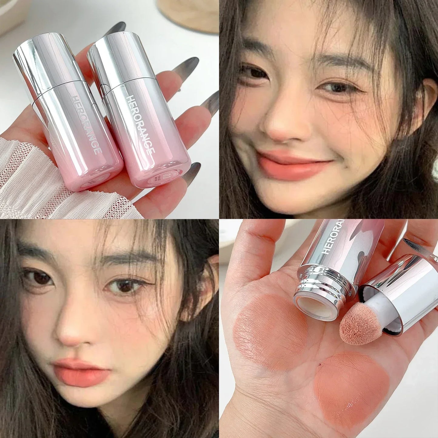 Matte Moisturizing Blusher Sponge Head Milk Pink Liquid Blush Stick Cheek Makeup Natural Lip Contour Brighten Rouge Highlighter