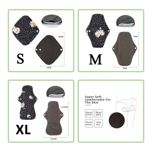 5PCS Small Medium Large Different Period Time Bamboo Reusable Menstrual Pads Washable Sanitary Towels for Lady Women Daily Night
