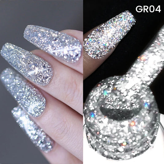 BORN PRETTY 10ml Sparkling Glitter Reflective Gel Nail Polish Sparkly Holo Shiny Pink Silver Black Gel Nail Art Salon Varnish