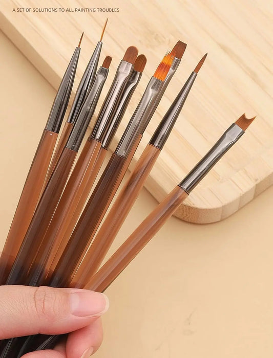 9PCS Nail Art Brushes Professional Nail Art Painting Pen Liner DIY Brush for Nail Art Design Manicure Tool Brown and Gray
