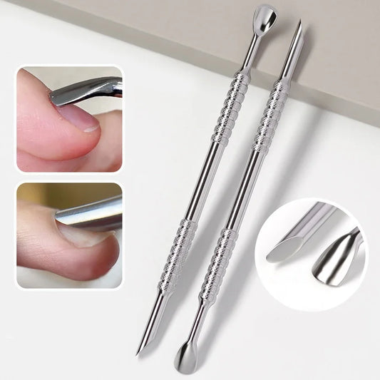 Double-Head Angled Hoof Cuticle Pusher Stainless Steel Bevel Nail Art Manicure Stick for Personal Hygiene And Grooming