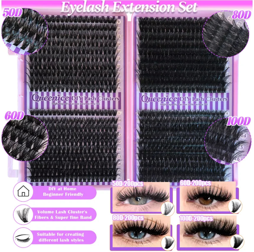 DIY Cluster Lashes 3‑Fold Eyelash Book Large Capacity 6 Styles Mixed Individual Lashes 8‑16mm Spiky Manga Cat Eye Lash Extension