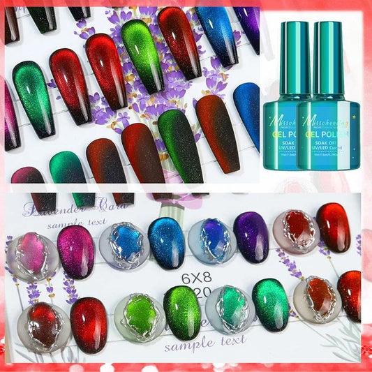 Cat Eye Gel Nail Polish 6 Colors Holographic Glitter Gel Polish Set With Magnet Translucent Gel Nail Polish Home Manicure Salon