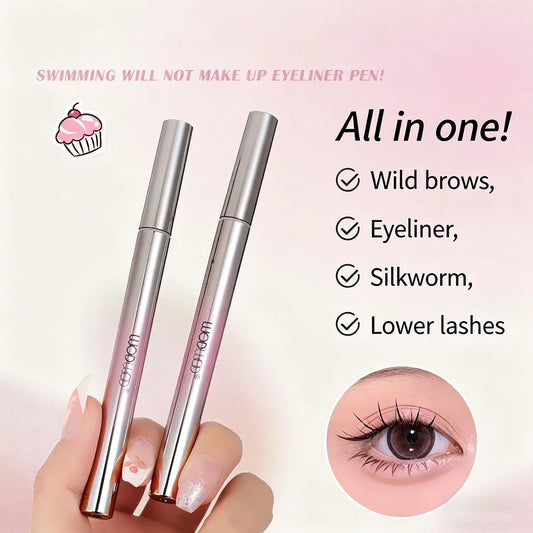 All-in-One Waterproof Eyeliner Pen - Smudge-Proof for Eyebrows, Eyeliner, Lower Lashes & Silkworm Makeup