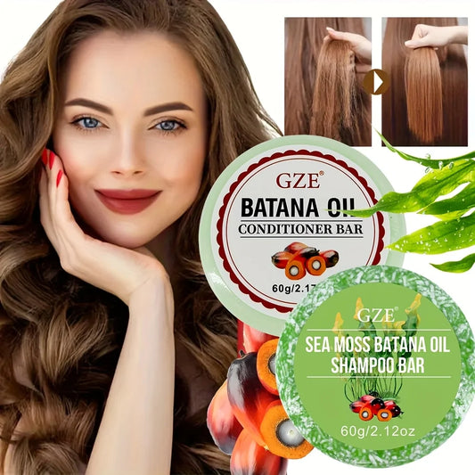 GZE Batana Oil Shampoo Bar Conditioner Bar Set Handmade Deep Cleansing 2 In 1 With Batana Oil Extract Hydrating Travel Size