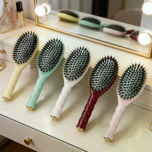 1Pcs Hair Brush Fried Dough Twists Comb Boar Bristle With Scalp Massage Tips Reduces Breakage For All Types