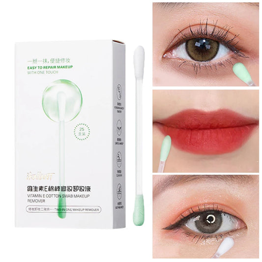 ikAllANT Makeup Remover Cotton Swabs - 25 pieces-Pre-soaked with Cleansing Liquid, Foldable for Instant Use, Beauty Cleaning,