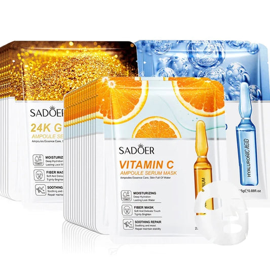 15pcs 24K Gold Hyaluronic Acid Face Mask Facial Firming Moisturizing Anti Wrinkle Whitening Facial Masks Skin Care Products