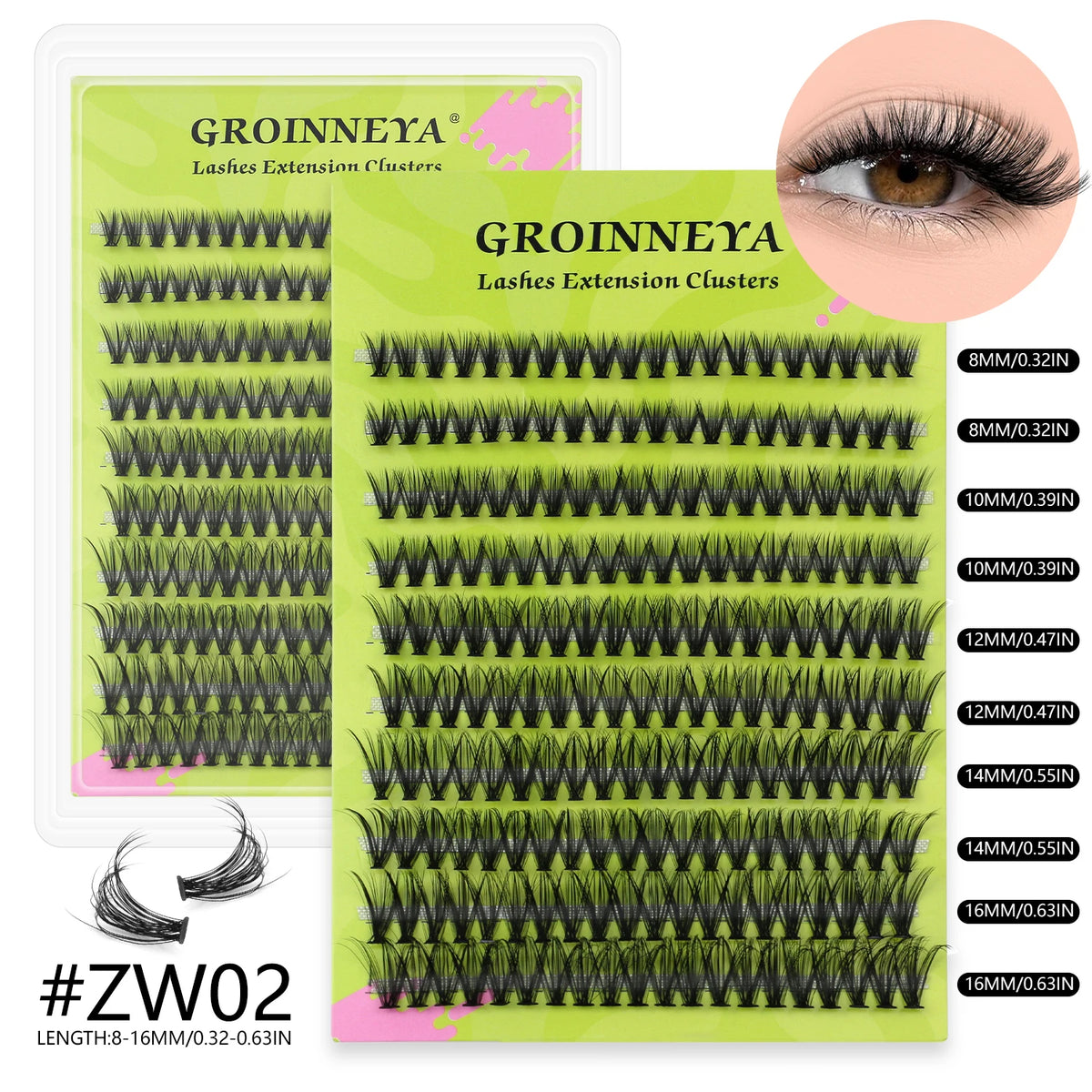 GROINNEYA Lashes Clusters 8-16mm Fluffy Volume Clusters Lashes 80D Faux Mink Eyelashes Cluster Natural Thick False Eyelashes