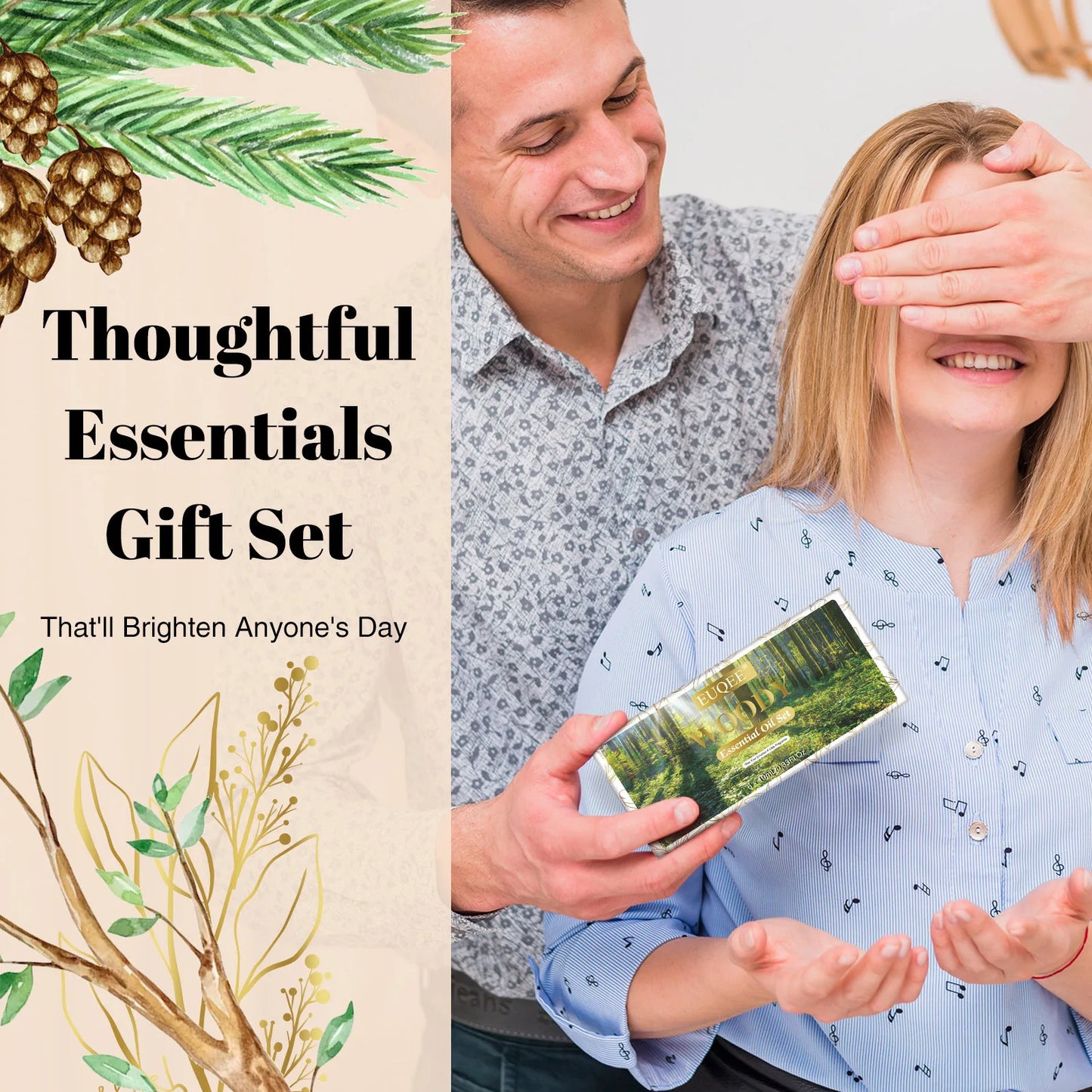 EUQEE 6 Bottles Woody Series Essential Oils Set For Aromatherapy-Eucalyptus Cedarwood Sandalwood Frankincense Cinnamon Myrrh