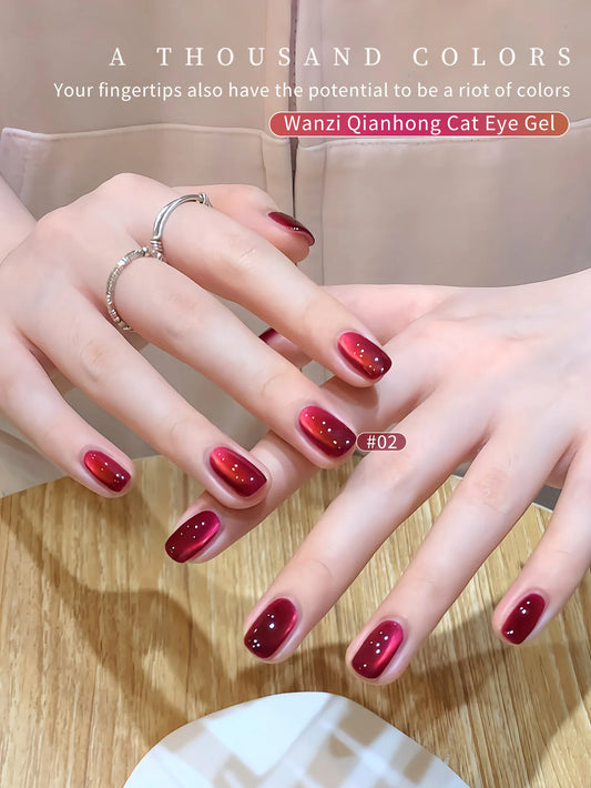 Jelly Red Glass Cat Eye Gel Polish 12ML Holographic Glitter Shimmer Translucent Red Color Magnetic Nail Polish Salon DIY at Home