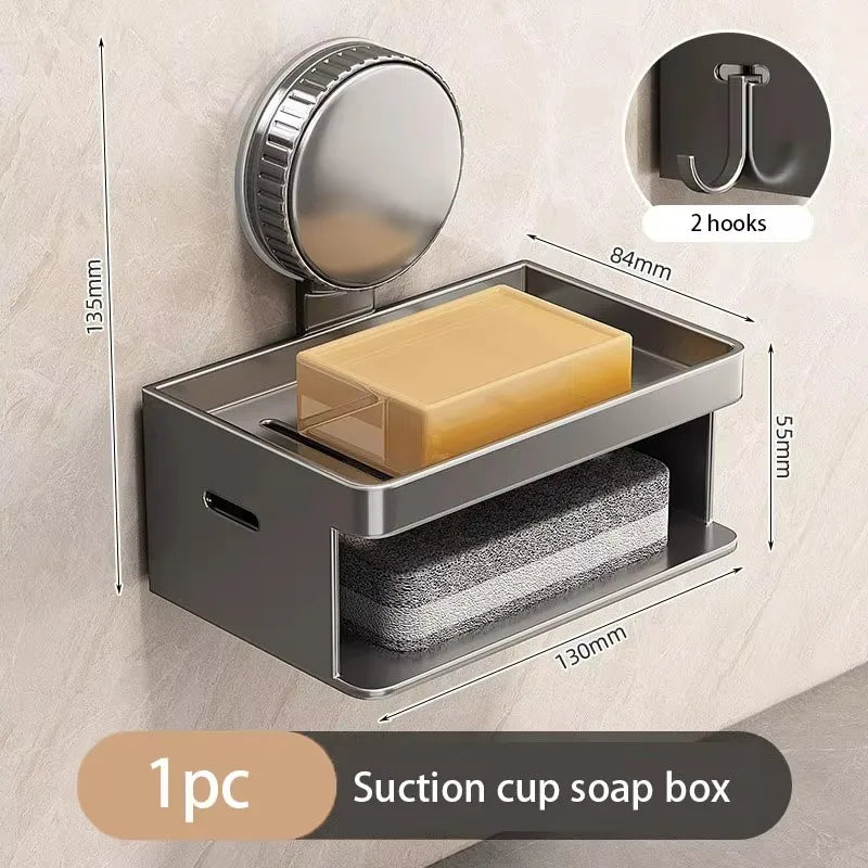 Soap Box Wall Mounted Suction Cup Aluminum Drain Rack For Bathroom Washroom Toilet Vanity Countertop Storage Organizer Soap Box