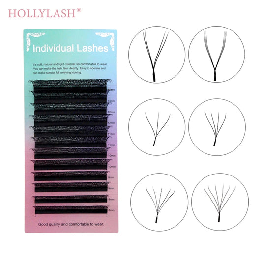 HOLLYLASH YY/W Shaped 2D 3D 4D 5D 6D Hand Woven Automatic Flowering Premade Volume Fans Eyelashes Extensions Individual Lashes