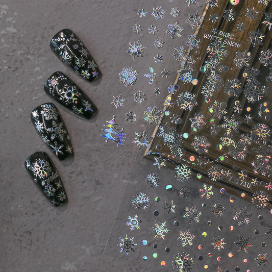 12sheets Laser Sliver Snowflakes/snowballs 3D Christmas Nail Art Decals Dreame Laser Santa Claus Snowman Nail Stickers Charms
