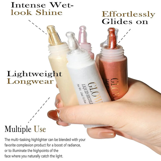 1PC Highly Pigmented Liquid Highlighter Makeup Waterproof Lasting Shimmer Glow Stick for Face Body Eyes Contour Highlighting