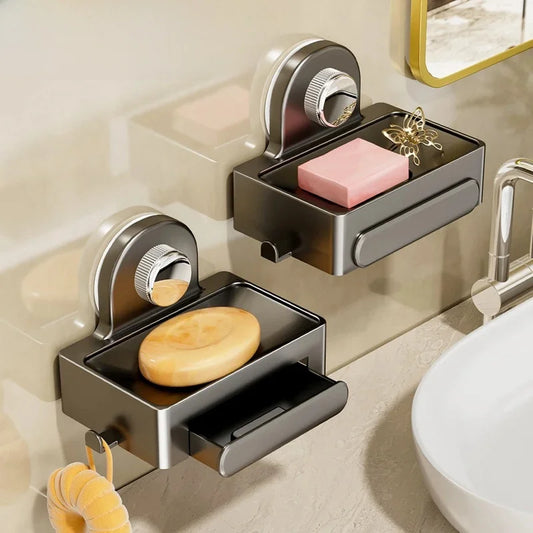 Bathroom Soap Holder Free-Punching Wall Mounted Soap Sponge Holder Organizer Double drainage Soap Dish Bathroom accessories