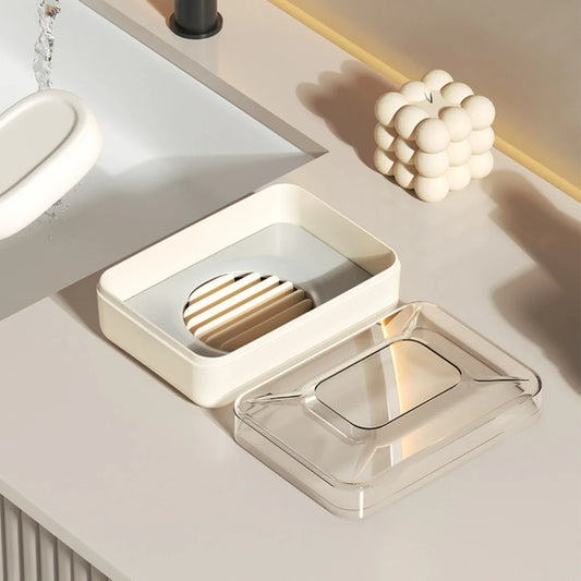 Soap Dish with Lid, Portable Travel Soap Box, Double Layer Drainable Soap Holder for Bathroom Shower Sink Countertop