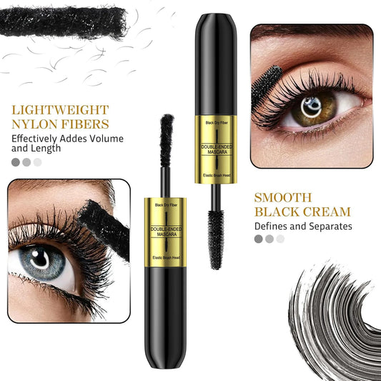QIC Double In-one Mascara Silk Fiber Mascara Waterproof Mascara Eyelash Extension Black Thick Lengthening Eye Lashes Cosmetics