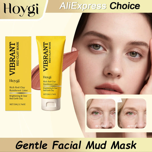 HOYGI Red Clay Mud Mask Deep Cleansing Oil Control Balance Antioxidan Shrink Pores Remove Blackheads Refreshing Facial Mask