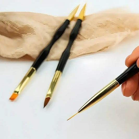 3 pieces of double headed nail art painting pens with extremely fine carving, wire drawing, hook and loop brush, nail art