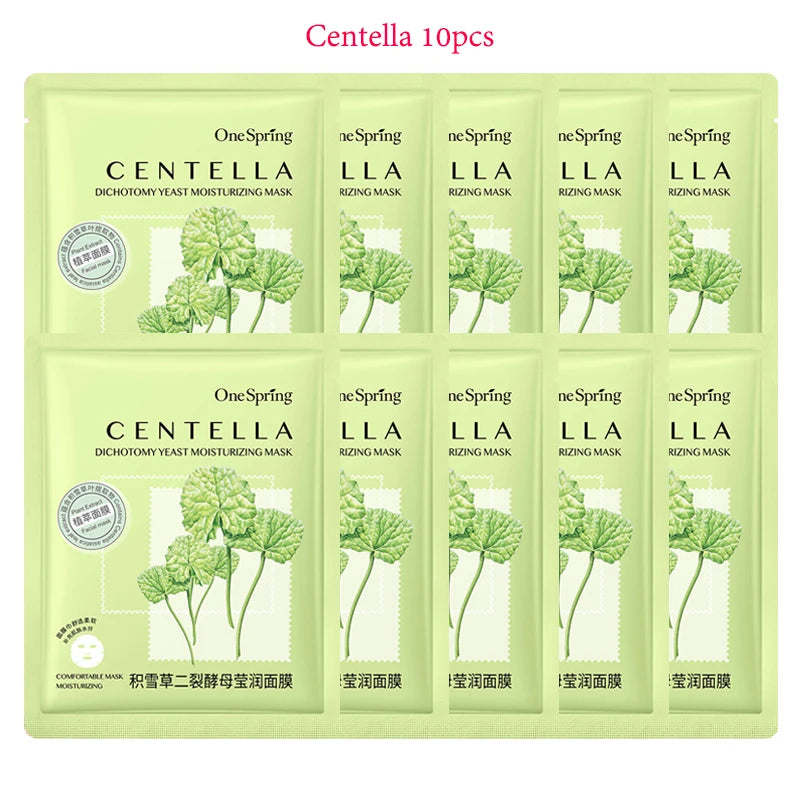 10pcs Centella Facial Masks Moisturizing Oil Control Anti-aging Repairing Fresh Fruits Face Sheet Mask Face Care skincare Masks