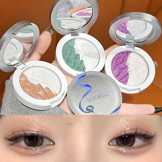 3 Colors Two-tone Glittering highlighter Pressed Powder Pearlescent Smooth Delicate High-Gloss, Soft Mashed Potatoesand Texture