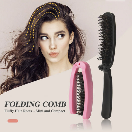 Foldable Nylon Bristle Hair Brush For Smoothing Detangling And Volumizing With Portable Design For Travel And Daily Use