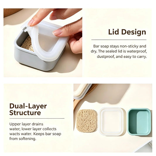 Portable Travel Silicone Soap Box, Waterproof Sealed Mini Bar Soap Holder for Outdoor, Kids & Daily Use