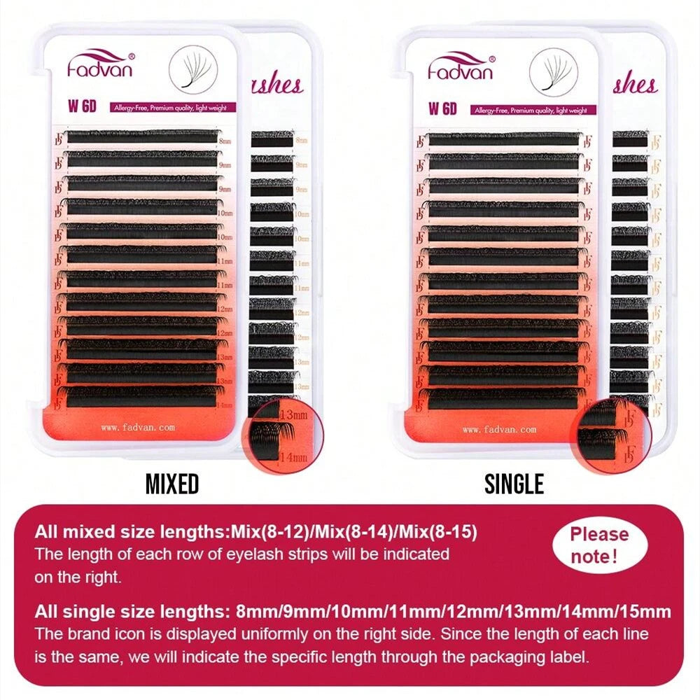FADVAN New 6D-W Shaped C/D Curl Eyelash Extensions 0.07mm Soft Natural Professional Fake Lash High Quality Faux Mink Lashes