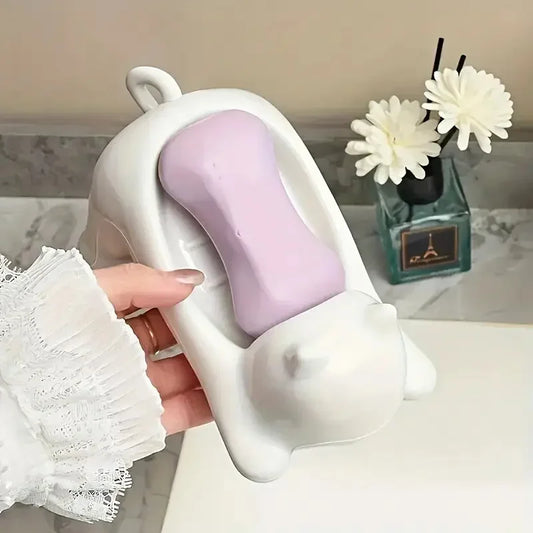 Decorative Plastic Soap Holder with Drainage, Cute Cartoon Cat Soap Dish for Bathroom, Ideal Storage for Soap and Sponges