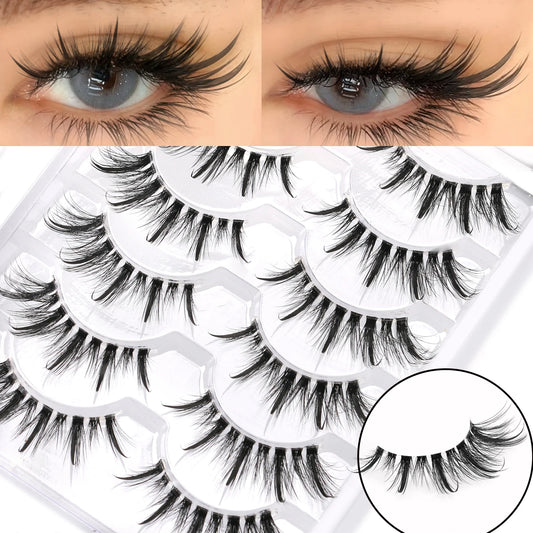 GROINNEYA Manga Eyelashes Natural Spiky Mink Lashes Natural Curl Full Strip Clear Stem Lashes Soft Fake Lashes Extension Makeup