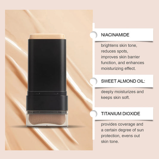 Concealer Foundation Stick with Brush Oil Control Brightening Makeup Natural Matte Finish Coverage Dark Circles Blemishes