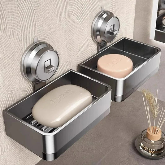 Soap Box Wall Mounted Suction Cup Aluminum Drain Rack For Bathroom Washroom Toilet Vanity Countertop Storage Organizer Soap Box