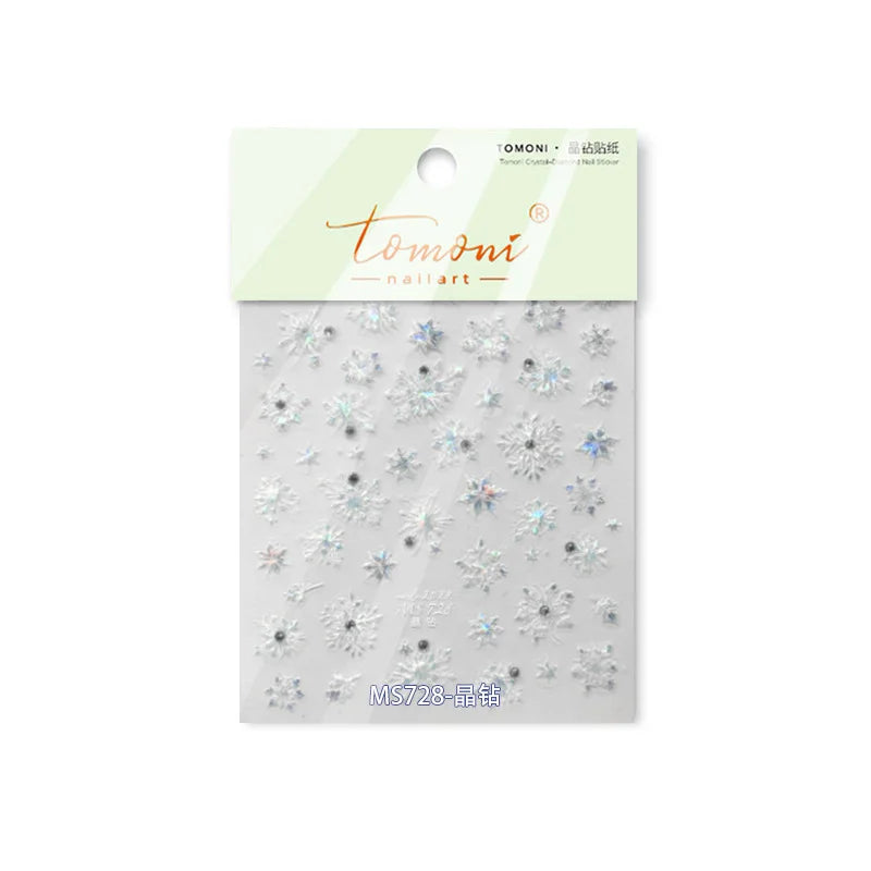 5D Laser Christmas Nail Stickers Crystal Diamond Nail Stickers Retro Gilded Snowflakes Self Adhesive Nail Art Decoration Sticker