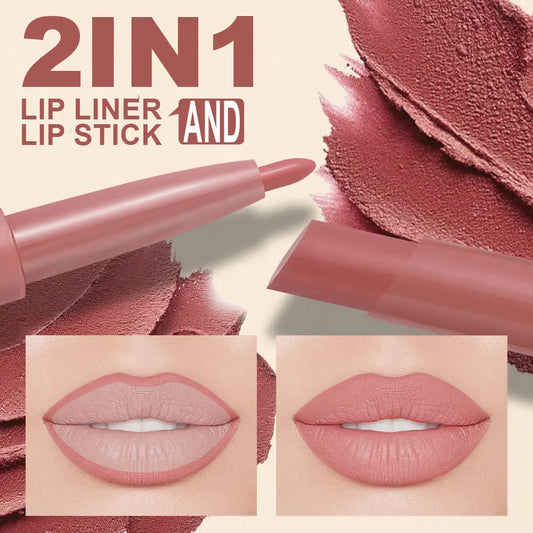 Double-Ended Lip Liner Velvet Matte Lipstick Lip Gloss Easy to Color Non-Fading Non-Stick Cup Lip Liner